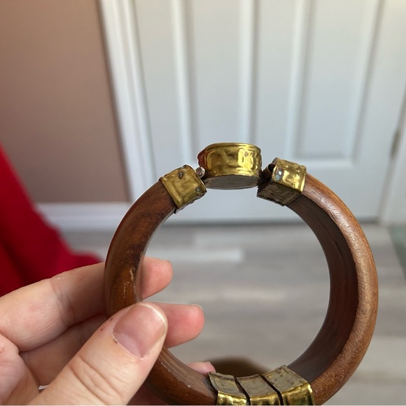 4/$100 tribal Wood and Gold-Tone Bangle with Jasper Stone 🎁 - Picture 6 of 7